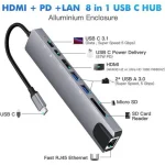 8 in 1 USB C Hub with 4K HDMI, 100W PD, LAN RJ45 | Docking Station for MacBook Pro/Air, Windows Surface Pro 7 | Buy in Nepal - Image 3