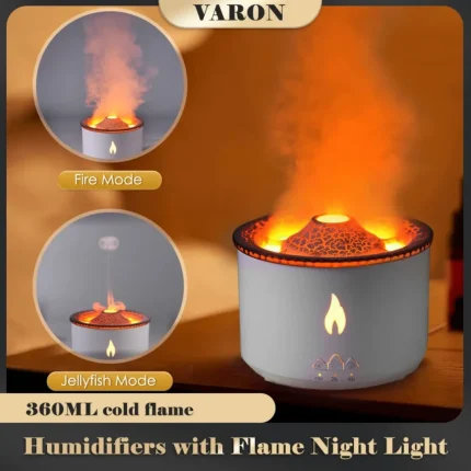 Volcano Humidifier with Flame and Volcano Atomization Modes, Large 300ML/10.56oz Capacity, Waterless Auto-Off and Timer, Aromatherapy Essential Oil Diffuser for Home, Bedroom, and Office (Flame Color)