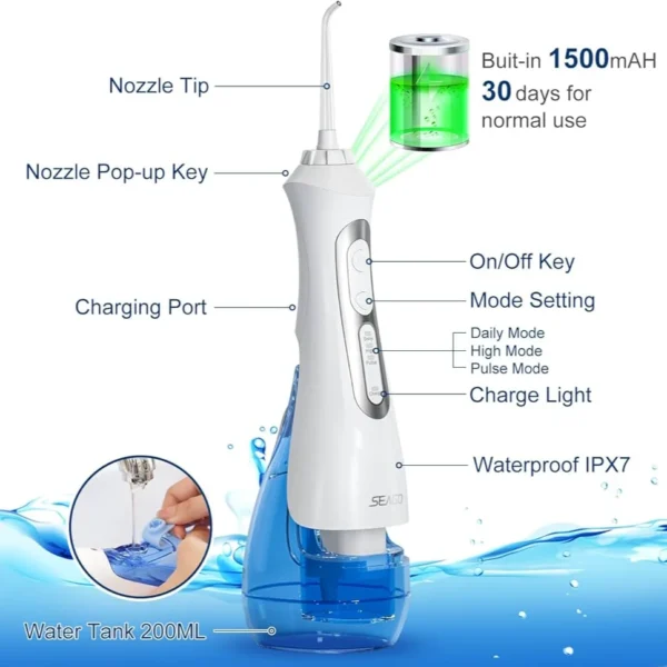 White flusser Cordless Advanced 2.0 Water Flosser | 230ml Oral Irrigator | Rechargeable & Portable | Best Price in Nepal