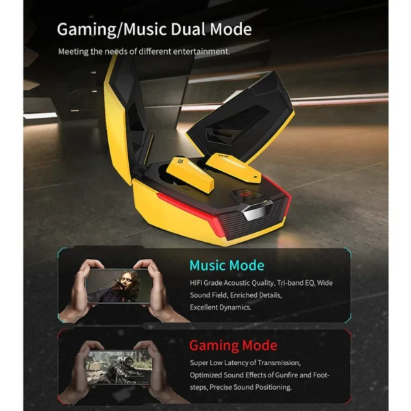 Edifier TWS GX07 Yellow Bluetooth V5.0 Gaming Earbuds Dual Mic call noise Cancel || Bumble bee design Airpods