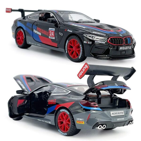 61PcIHWvB5L 1:32 BMW M4 Metal Track Edition Diecast Model Car – Pull-Back, Lights & Sound (Black/White)