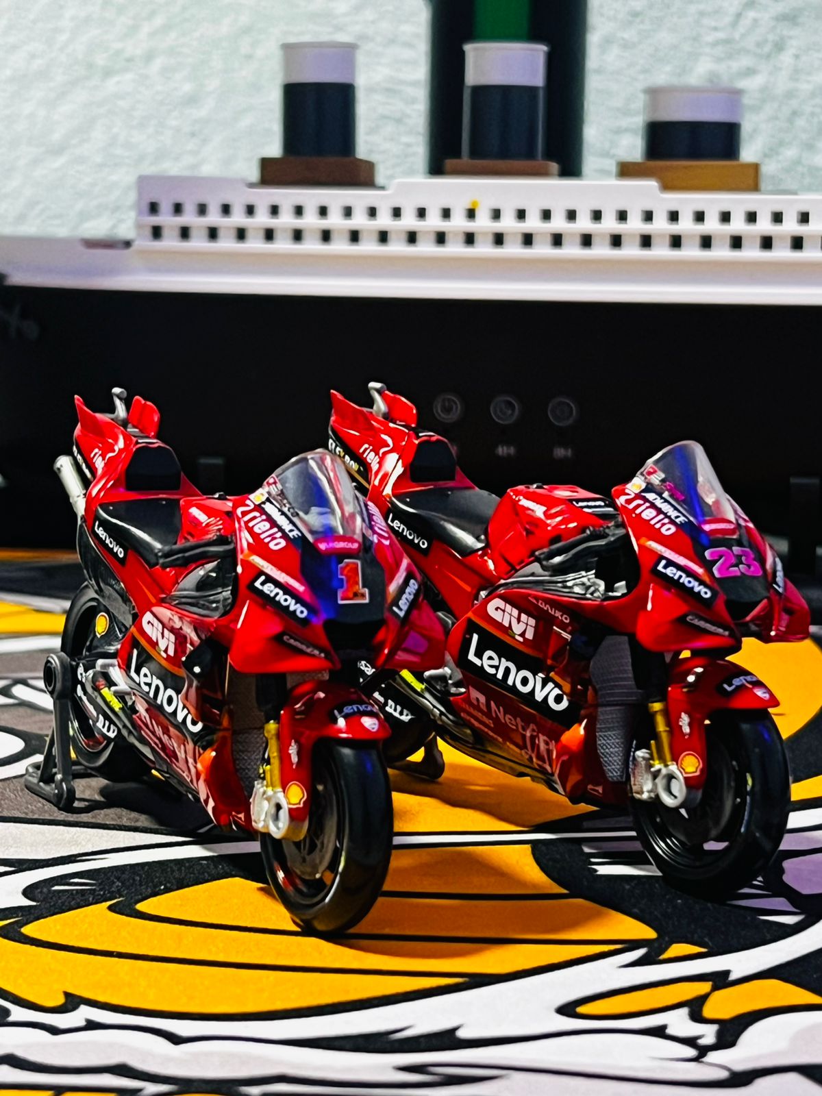 8d2c7242-de61-47c2-a965-b196979bae22 Ducati Lenovo MotoGP 2023 1:18 Diecast Bikes – #23 Bastianini & #1 Bagnaia in Nepal | TechRex - Image 1