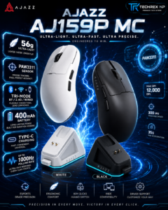 Ajazz AJ159P MC Wireless Gaming Mouse – 56g Lightweight Tri-Mode Rechargeable Mouse with PAW3311 Sensor
