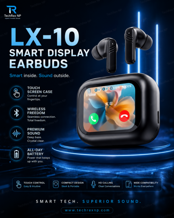 LX-10 Smart Display ANC Wireless Earbuds – Bluetooth Earbuds with Touch Screen Charging Case for Music, Calls & Daily Use