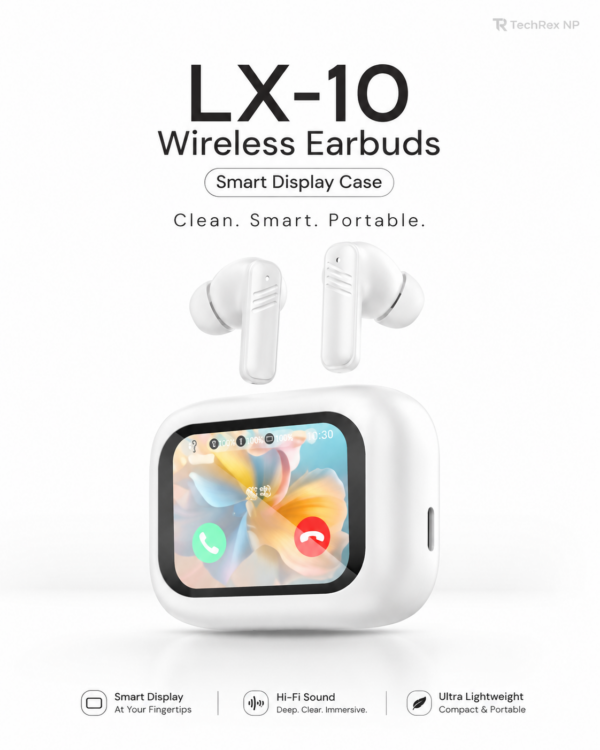 LX-10 Smart Display ANC Wireless Earbuds – Bluetooth Earbuds with Touch Screen Charging Case for Music, Calls & Daily Use