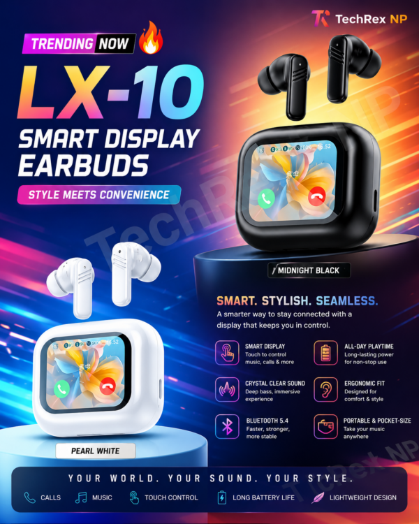 LX-10 Smart Display ANC Wireless Earbuds – Bluetooth Earbuds with Touch Screen Charging Case for Music, Calls & Daily Use