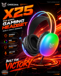 Original ONIKUMA X25 RGB Wired Gaming Headset – 50mm Driver Headphones with Noise-Cancelling Mic for PC, Mobile & Gaming