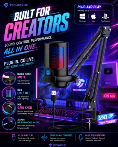 Oneleader ME6S Gaming Microphone – USB-A Wired Condenser Mic with Cardioid Pickup for Podcasting, Streaming & Recording