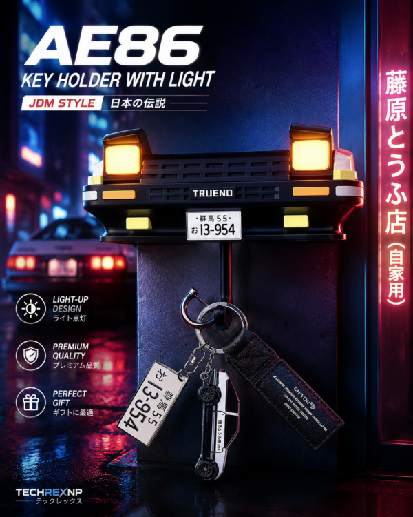 AE86 Key Holder with Light – Black JDM Car Key Holder for Car Lovers, Anime Fans & Collectors