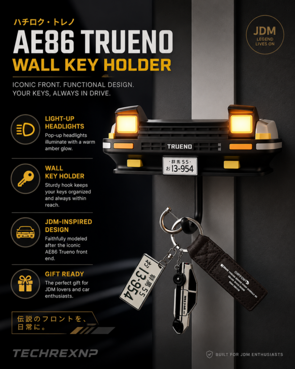 AE86 Key Holder with Light – Black JDM Car Key Holder for Car Lovers, Anime Fans & Collectors