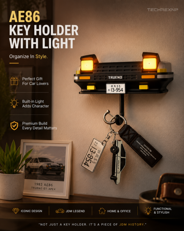 AE86 Key Holder with Light – Black JDM Car Key Holder for Car Lovers, Anime Fans & Collectors