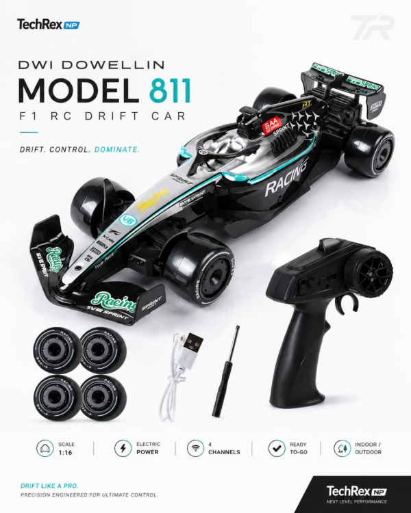 DWI Dowellin 811 F1 RC Drift Car – 1:16 Electric Remote Control Racing Car with Battery, Charger & Drift Tires