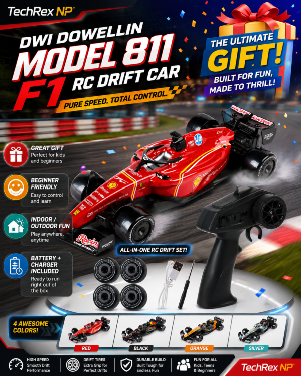 DWI Dowellin 811 F1 RC Drift Car – 1:16 Electric Remote Control Racing Car with Battery, Charger & Drift Tires