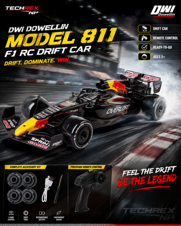 DWI Dowellin 811 F1 RC Drift Car – 1:16 Electric Remote Control Racing Car with Battery, Charger & Drift Tires