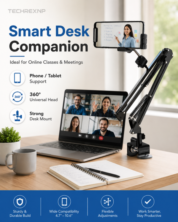 ChatGPT Image May 25, 2026, 10_55_01 AM (4) Desktop Mobile Stand with Clip & Base – Adjustable Phone & Tablet Holder for Desk, Recording, Study & Live Streaming