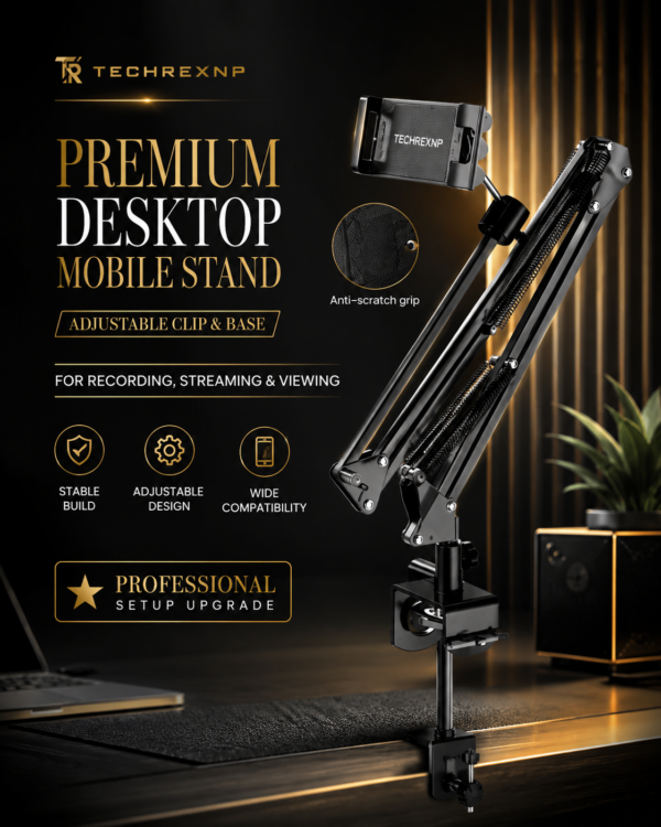 ChatGPT Image May 25, 2026, 10_55_01 AM (6) Desktop Mobile Stand with Clip & Base – Adjustable Phone & Tablet Holder for Desk, Recording, Study & Live Streaming