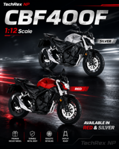 HuaYi Honda CBF400F-Style 1:12 Diecast Model Bike – Silver & Red Classic Motorcycle Collectible for Riders, Gifts Desk Display