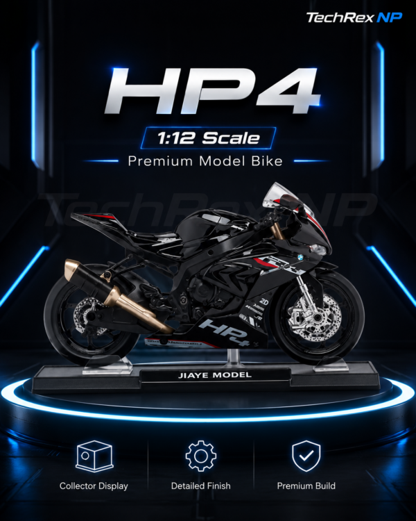 JiaYe BMW HP4-Style 1:12 Diecast Model Bike – Black & White Sport Motorcycle Collectible for Riders, Gifts & Desk Display