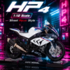 JiaYe BMW HP4-Style 1:12 Diecast Model Bike – Black & White Sport Motorcycle Collectible for Riders, Gifts & Desk Display