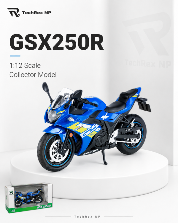 HuaYi Suzuki GSX250R-Style 1:12 Diecast Model Bike – Black & Blue Sport Motorcycle Collectible for Riders, Gifts & Desk Display
