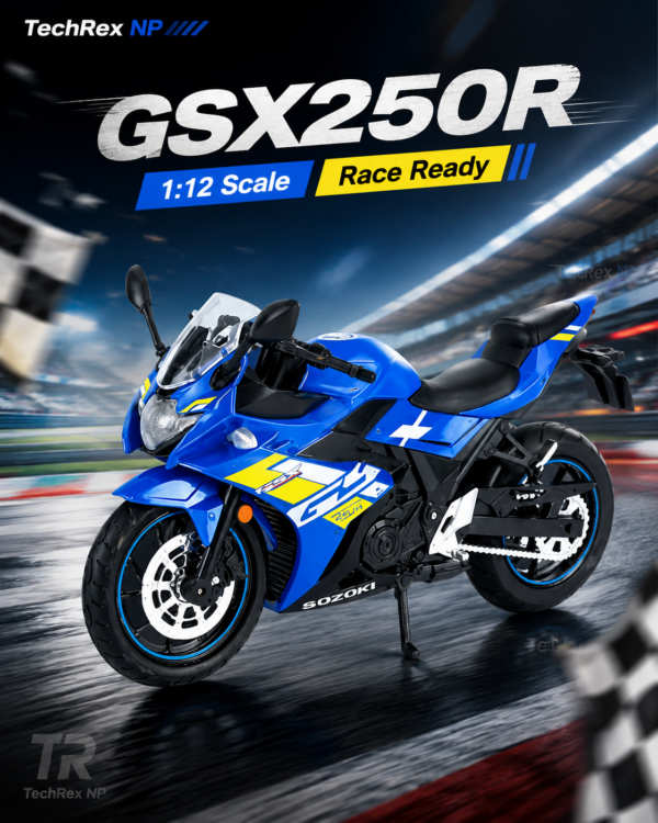 HuaYi Suzuki GSX250R-Style 1:12 Diecast Model Bike – Black & Blue Sport Motorcycle Collectible for Riders, Gifts & Desk Display