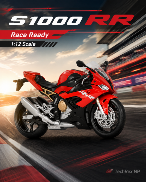 HuaYi BMW S1000 RR-Style 1:12 Diecast Model Bike – Red & White Sport Motorcycle Collectible for Riders, Gifts & Desk Display