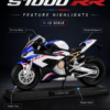 HuaYi BMW S1000 RR-Style 1:12 Diecast Model Bike – Red & White Sport Motorcycle Collectible for Riders, Gifts & Desk Display