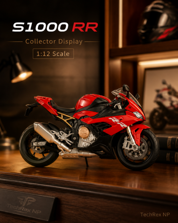HuaYi BMW S1000 RR-Style 1:12 Diecast Model Bike – Red & White Sport Motorcycle Collectible for Riders, Gifts & Desk Display