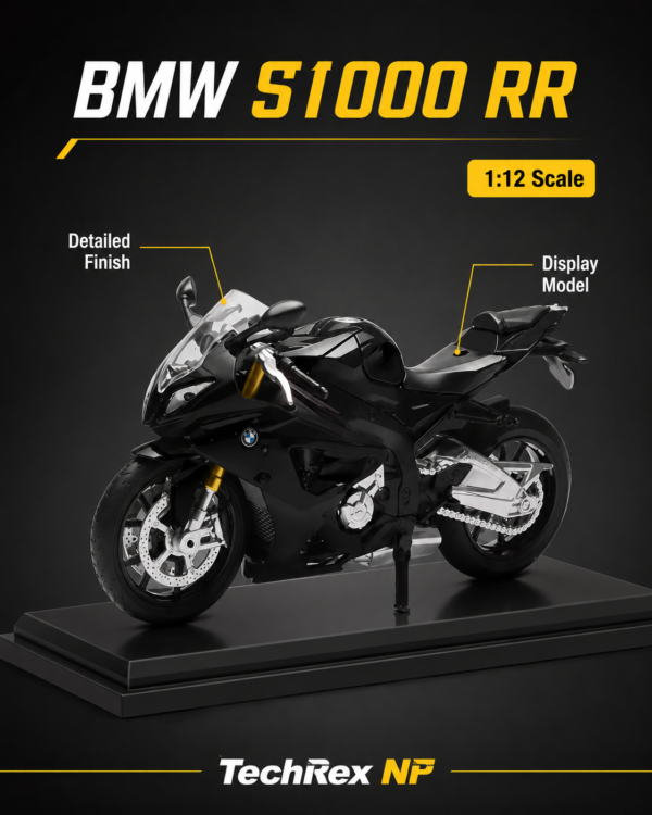CCA BMW S1000 RR-Style 1:12 Diecast Model Bike – Black & Yellow Sport Motorcycle Collectible for Riders, Gifts & Desk Display