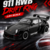 JiaYe Porsche 911 RWB-Style 1:24 Diecast Model Car – Black Large Scale Alloy Widebody Collectible Sports Car for Gifts & Display