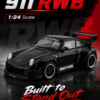 JiaYe Porsche 911 RWB-Style 1:24 Diecast Model Car – Black Large Scale Alloy Widebody Collectible Sports Car for Gifts & Display