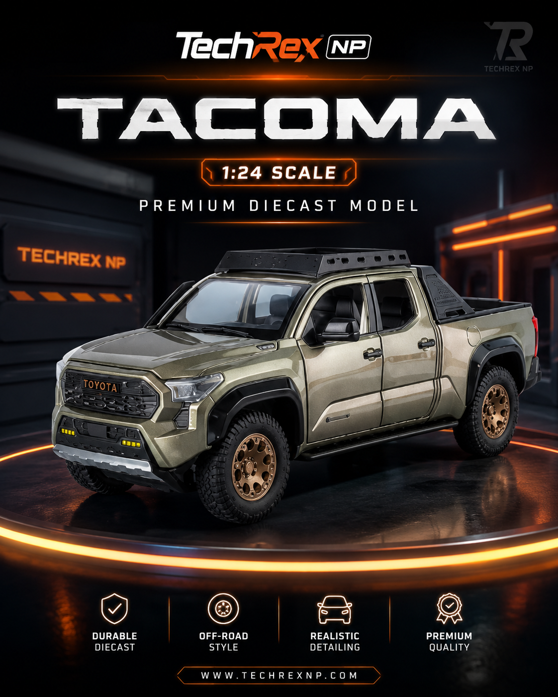 ZhiGuan Toyota Tacoma-Style 1:24 Diecast Model Pickup – White & Brown Large Scale Alloy Off-Road Truck for Collectors & Gifts