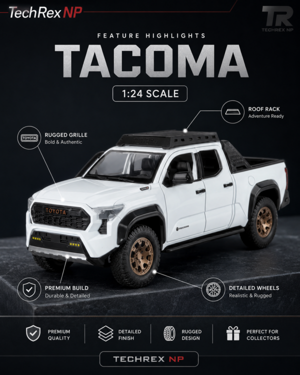 ZhiGuan Toyota Tacoma-Style 1:24 Diecast Model Pickup – White & Brown Large Scale Alloy Off-Road Truck for Collectors & Gifts