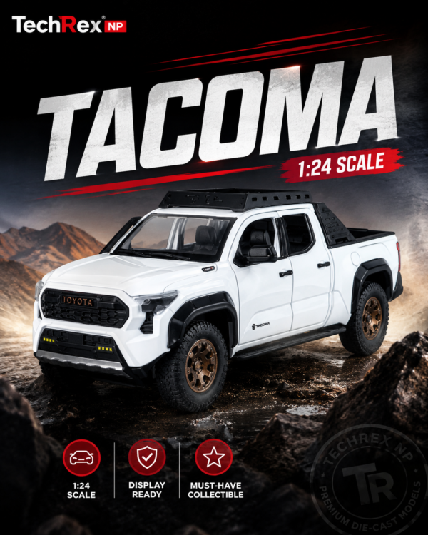 ZhiGuan Toyota Tacoma-Style 1:24 Diecast Model Pickup – White & Brown Large Scale Alloy Off-Road Truck for Collectors & Gifts