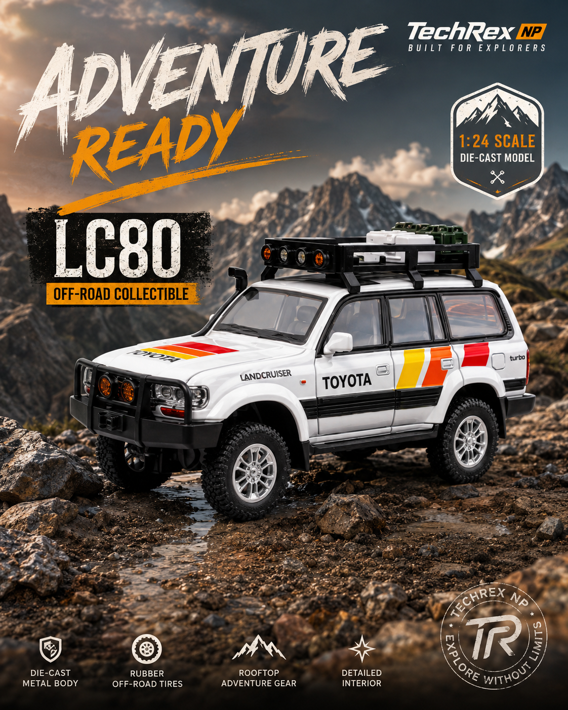 CheZhi Toyota Land Cruiser LC80-Style 1:24 Diecast Model SUV – White Large Scale Alloy Classic Off-Road Collectible for Gifts & Display