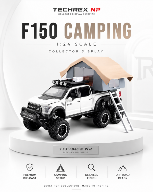 CheZhi Ford F-150 Camping-Style 1:24 Diecast Model Pickup – White Large Scale Alloy Adventure Truck for Collectors, Gifts & Desk Display