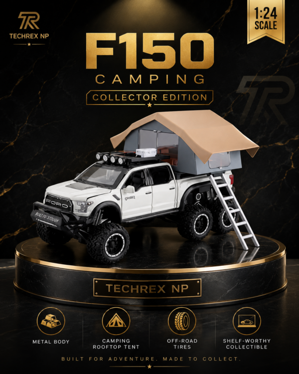 CheZhi Ford F-150 Camping-Style 1:24 Diecast Model Pickup – White Large Scale Alloy Adventure Truck for Collectors, Gifts & Desk Display