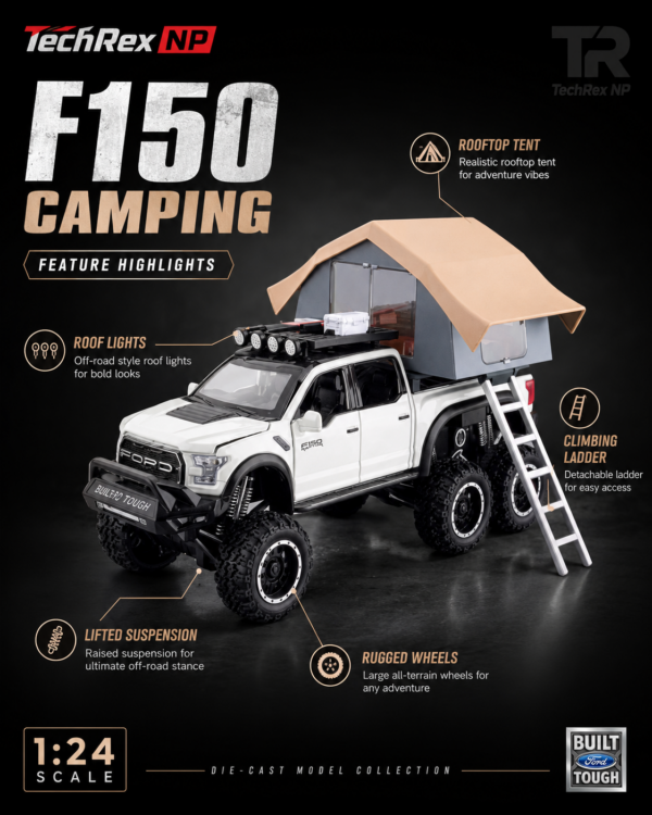 CheZhi Ford F-150 Camping-Style 1:24 Diecast Model Pickup – White Large Scale Alloy Adventure Truck for Collectors, Gifts & Desk Display