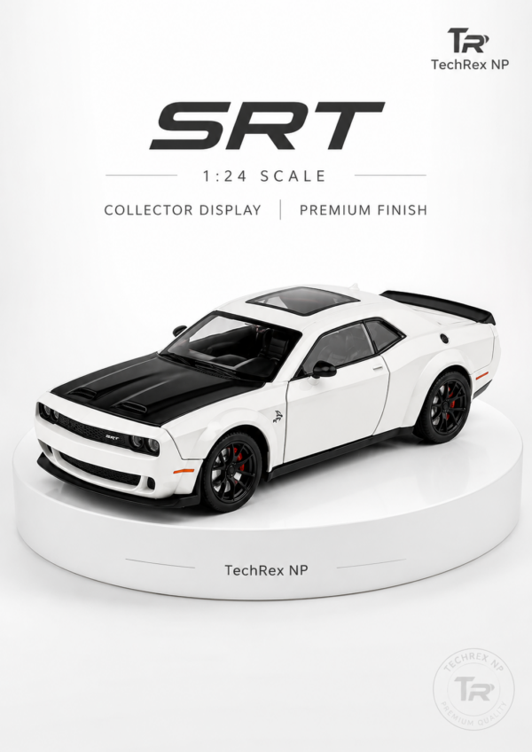 CheZhi Dodge Challenger SRT Hellcat-Style 1:24 Diecast Model Car – Black & White Muscle Car Collectible