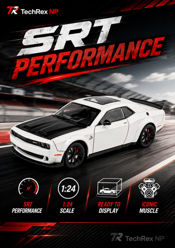 CheZhi Dodge Challenger SRT Hellcat-Style 1:24 Diecast Model Car – Black & White Muscle Car Collectible