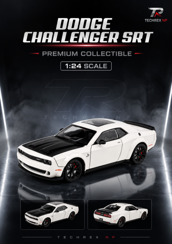 CheZhi Dodge Challenger SRT Hellcat-Style 1:24 Diecast Model Car – Black & White Muscle Car Collectible