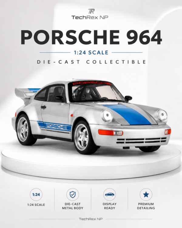 ChatGPT Image May 27, 2026, 10_26_39 PM (2) HMB Porsche 964-Style 1:24 Diecast Model Car – Silver & Blue Large Scale Classic Sports Coupe for Collectors, Gifts & Desk Display