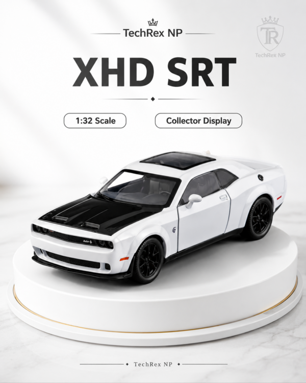 ChatGPT Image May 27, 2026, 10_37_26 PM (2) XHD SRT-Style 1:32 Diecast Model Muscle Car – White with Black Hood Alloy Collectible Sports Car for Gifts & Display