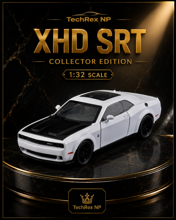 ChatGPT Image May 27, 2026, 10_37_26 PM (3) XHD SRT-Style 1:32 Diecast Model Muscle Car – White with Black Hood Alloy Collectible Sports Car for Gifts & Display