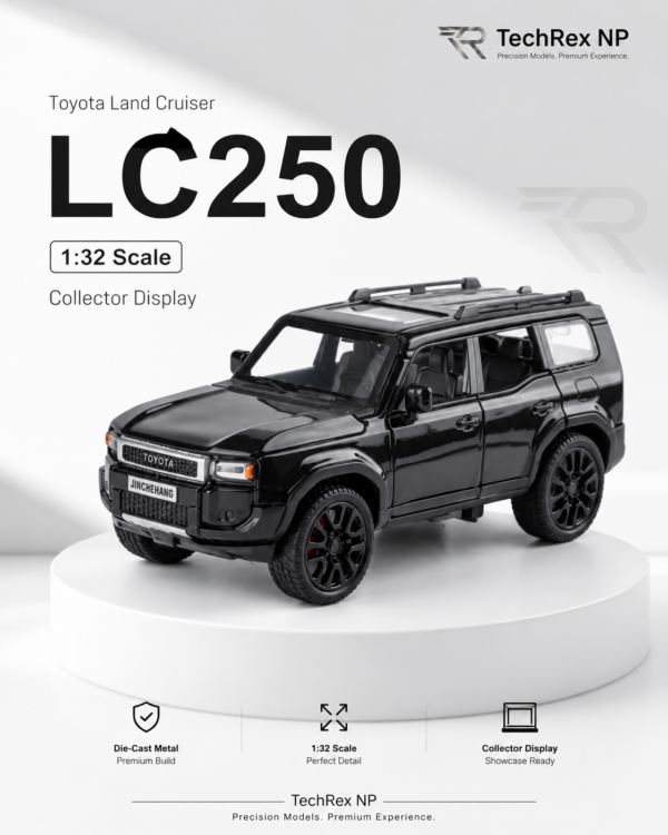 JinCheJiang Toyota Land Cruiser LC250-Style 1:32 Diecast Model SUV – Black & White Alloy Collectible Off-Road Car for Gifts & Display