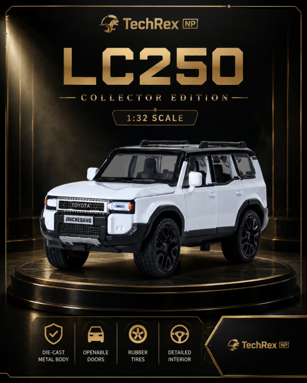 JinCheJiang Toyota Land Cruiser LC250-Style 1:32 Diecast Model SUV – Black & White Alloy Collectible Off-Road Car for Gifts & Display