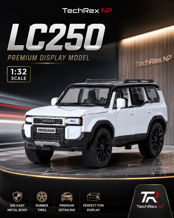 JinCheJiang Toyota Land Cruiser LC250-Style 1:32 Diecast Model SUV – Black & White Alloy Collectible Off-Road Car for Gifts & Display