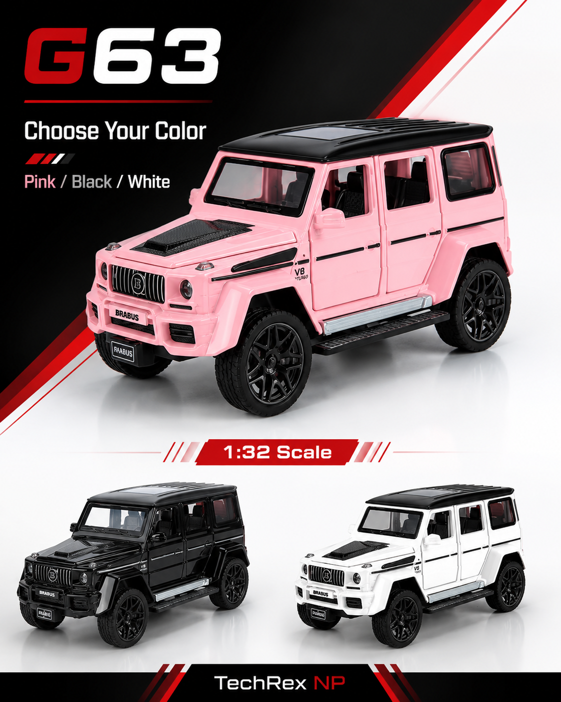 XHD Mercedes-AMG G63-Style 1:32 Diecast Model SUV – Black White Pink Alloy Collectible G-Wagon Display Car for Gifts & Collectors