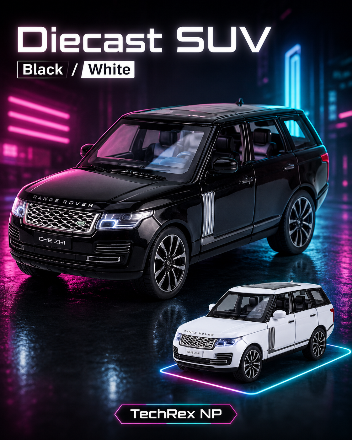 QiYi Range Rover-Style 1:32 Diecast Model SUV – Black & White Alloy Collectible Luxury Off-Road Car for Gifts, Desk Decor Collectors