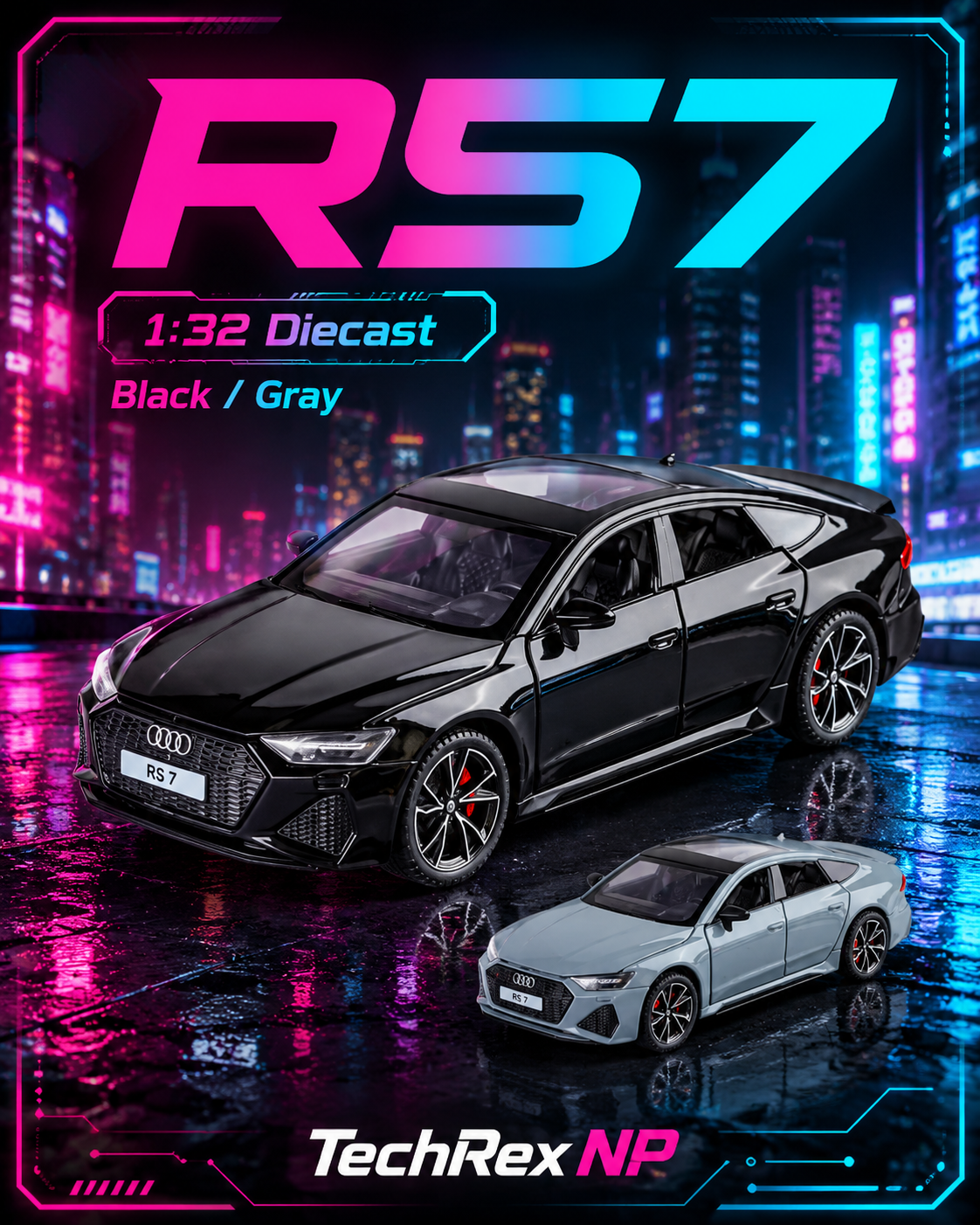 HaoChi Audi RS7-Style 1:32 Diecast Model Car – Black & Gray Alloy Collectible Luxury Sportback for Car Lovers, Gifts & Desk Display